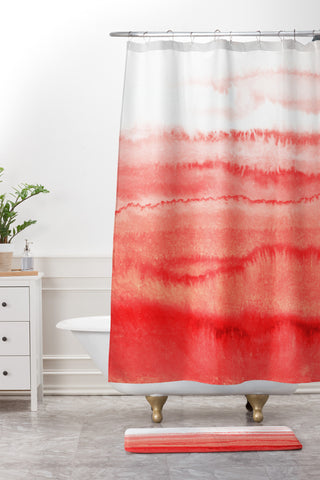 Monika Strigel WITHIN THE TIDES PEACH ECHO Shower Curtain And Mat
