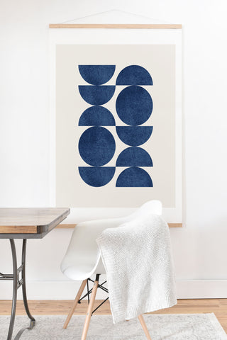MoonlightPrint Blue navy retro scandinavian mid century Art Print And Hanger
