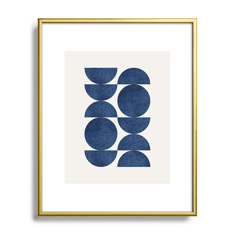 MoonlightPrint Blue navy retro scandinavian mid century Metal Framed Art Print