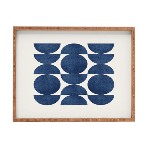 MoonlightPrint Blue navy retro scandinavian mid century Rectangular Tray