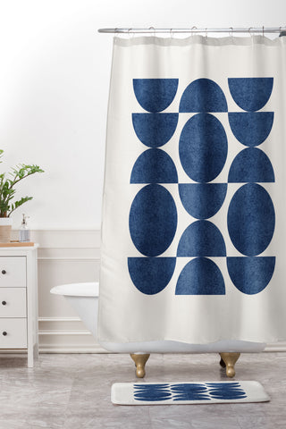 MoonlightPrint Blue navy retro scandinavian mid century Shower Curtain And Mat