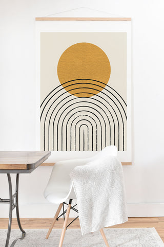 MoonlightPrint Gold Sun rainbow midcentury full Art Print And Hanger