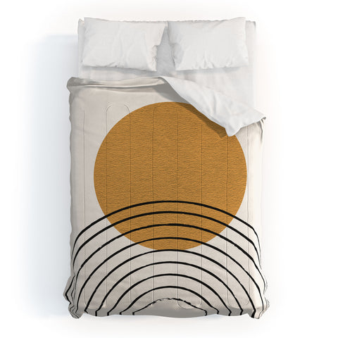 MoonlightPrint Gold Sun rainbow midcentury full Comforter