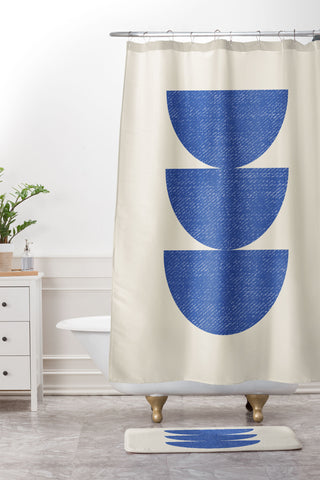 MoonlightPrint Half Circle 3 Blue Shower Curtain And Mat