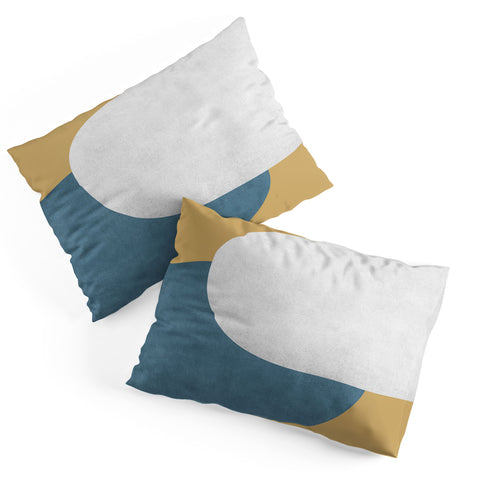 MoonlightPrint Halfmoon Colorblock White Blue on Gold Pillow Shams