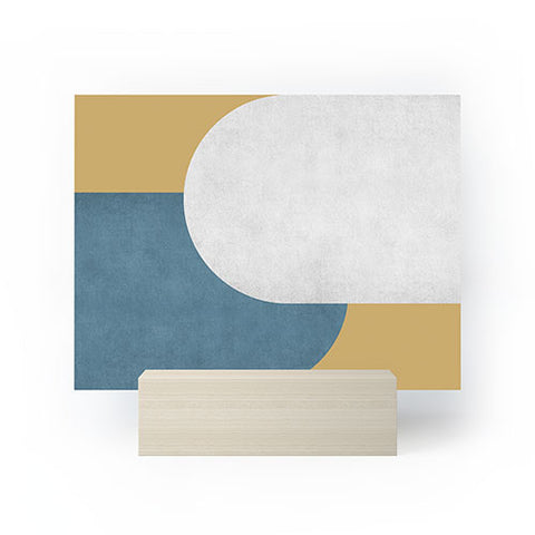 MoonlightPrint Halfmoon Colorblock White Blue on Gold Mini Art Print