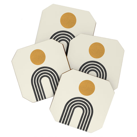 MoonlightPrint Mid century modern gold sun Coaster Set