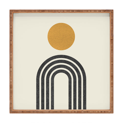 MoonlightPrint Mid century modern gold sun Square Tray