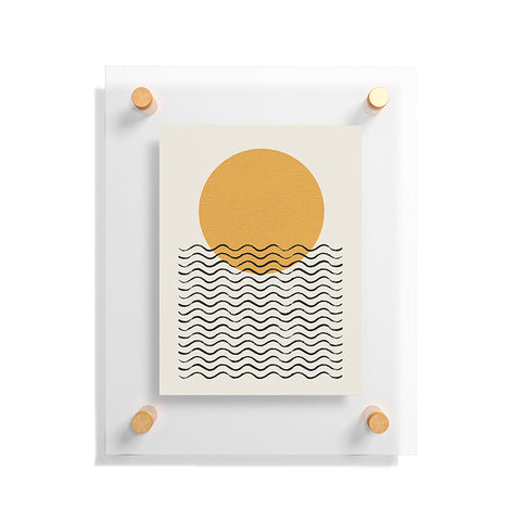 MoonlightPrint Ocean wave gold sunrise mid century Floating Acrylic Print
