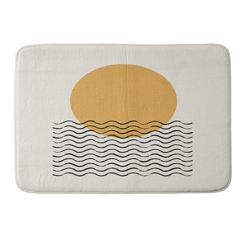 MoonlightPrint Ocean wave gold sunrise mid century Memory Foam Bath Mat
