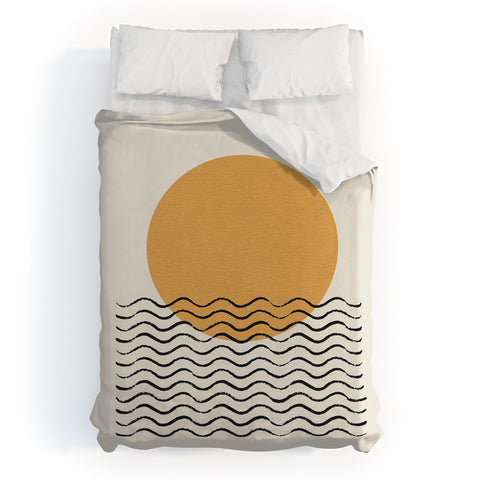 MoonlightPrint Ocean wave gold sunrise mid century Duvet Cover
