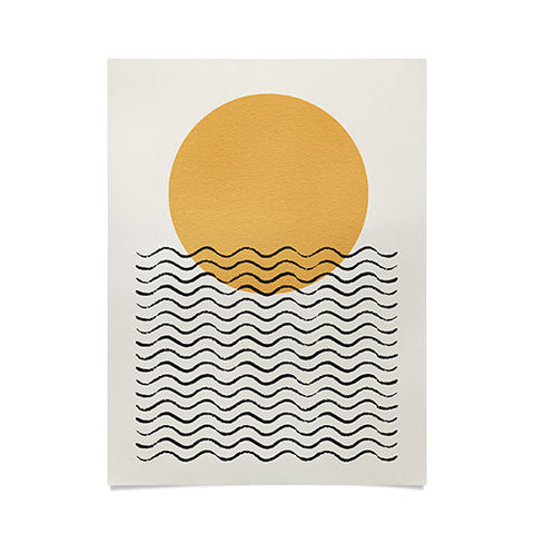 MoonlightPrint Ocean wave gold sunrise mid century Poster