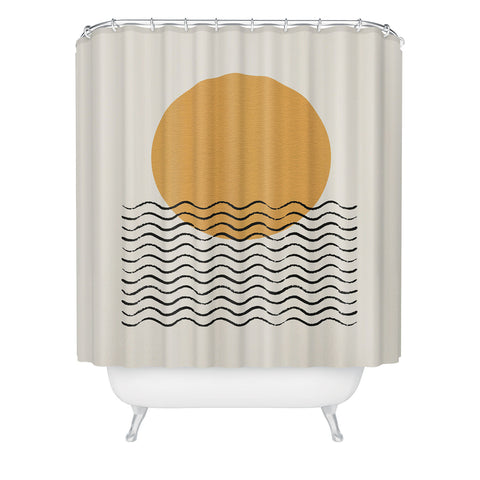 MoonlightPrint Ocean wave gold sunrise mid century Shower Curtain