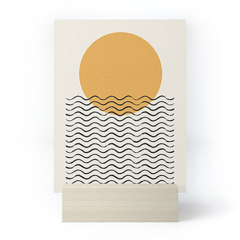 MoonlightPrint Ocean wave gold sunrise mid century Mini Art Print