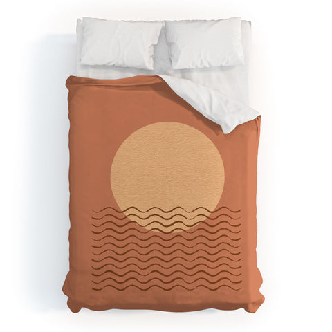 MoonlightPrint Ocean Wave Terracotta Mid Century Duvet Cover
