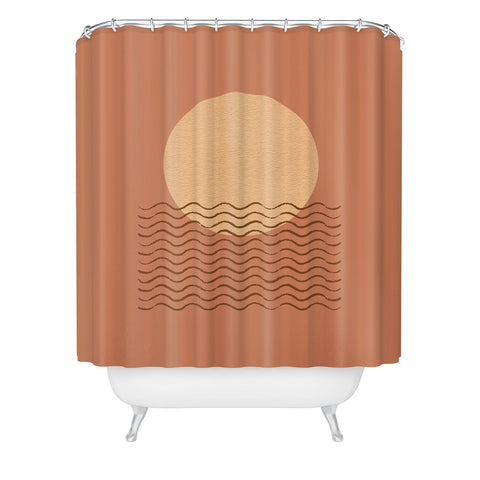 MoonlightPrint Ocean Wave Terracotta Mid Century Shower Curtain