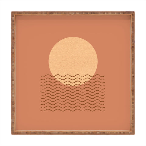 MoonlightPrint Ocean Wave Terracotta Mid Century Square Tray