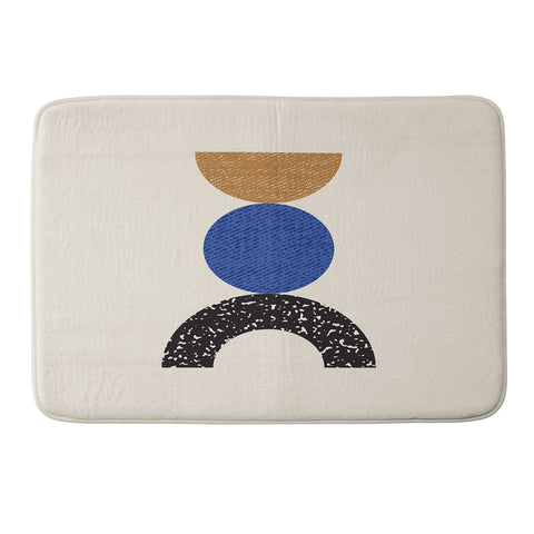 MoonlightPrint Woodblocks Brown Blue Memory Foam Bath Mat