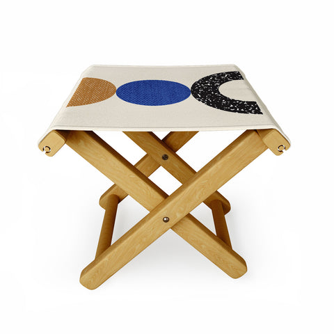 MoonlightPrint Woodblocks Brown Blue Folding Stool