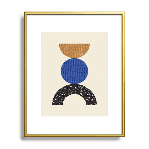 MoonlightPrint Woodblocks Brown Blue Metal Framed Art Print