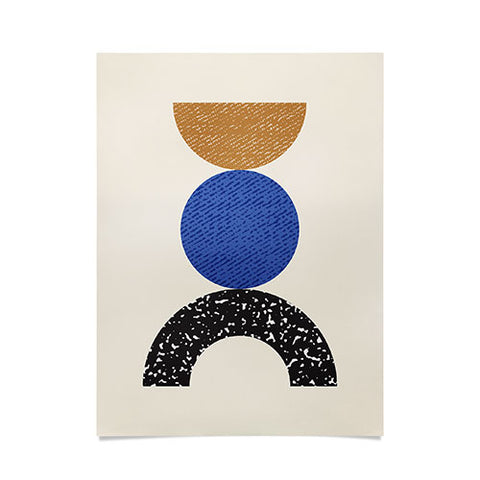MoonlightPrint Woodblocks Brown Blue Poster