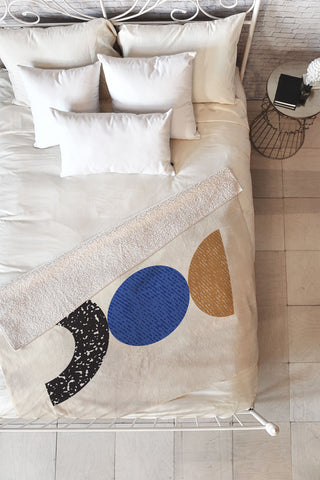 MoonlightPrint Woodblocks Brown Blue Fleece Throw Blanket