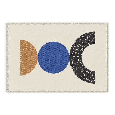 MoonlightPrint Woodblocks Brown Blue Outdoor Rug