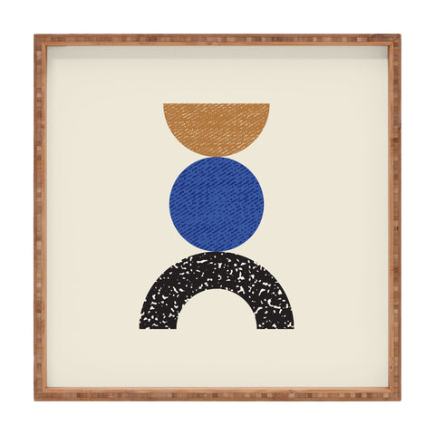 MoonlightPrint Woodblocks Brown Blue Square Tray