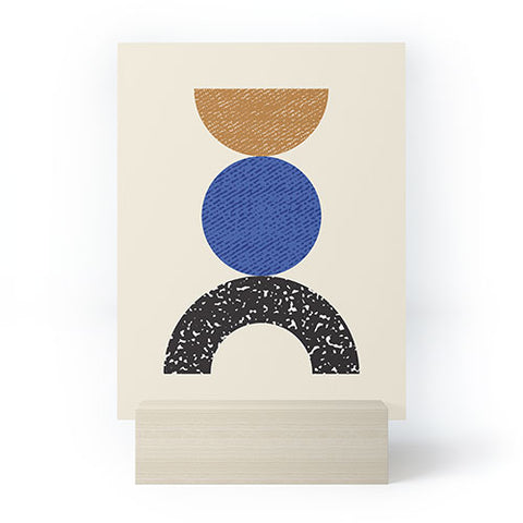 MoonlightPrint Woodblocks Brown Blue Mini Art Print