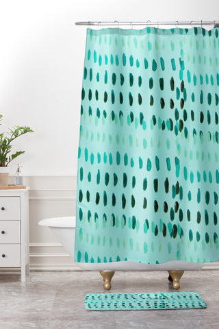 Morgan Kendall aqua dashes Shower Curtain And Mat
