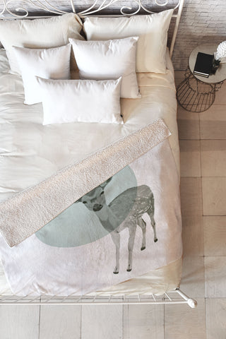 Morgan Kendall aqua deer Fleece Throw Blanket