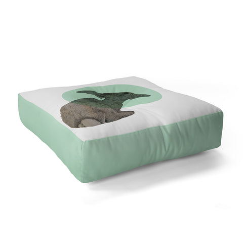 Morgan Kendall aqua rabbit Floor Pillow Square