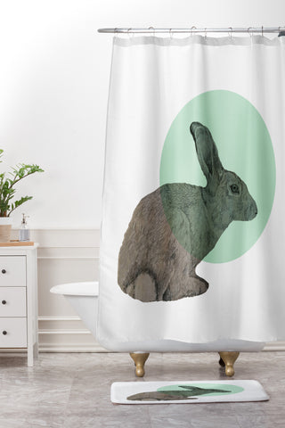 Morgan Kendall aqua rabbit Shower Curtain And Mat