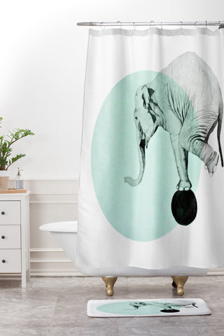 Morgan Kendall blue elephant Shower Curtain And Mat