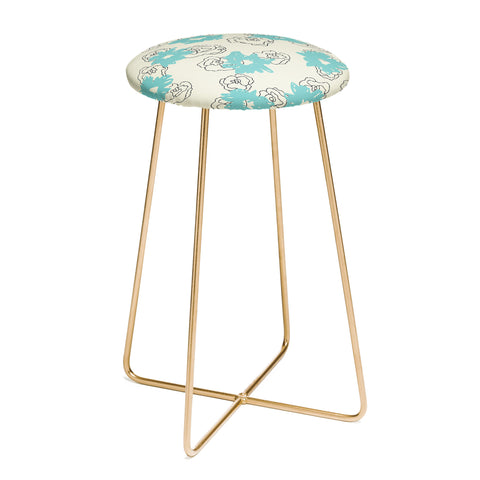 Morgan Kendall blue painted flowers Counter Stool