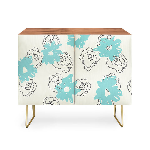 Morgan Kendall blue painted flowers Credenza