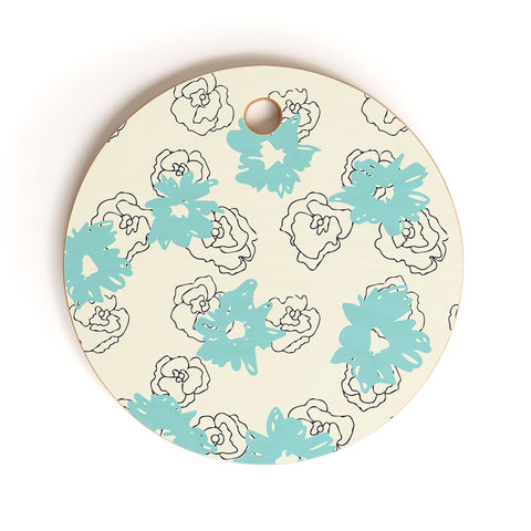 Morgan Kendall blue painted flowers Cutting Board Round
