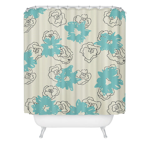 Morgan Kendall blue painted flowers Shower Curtain