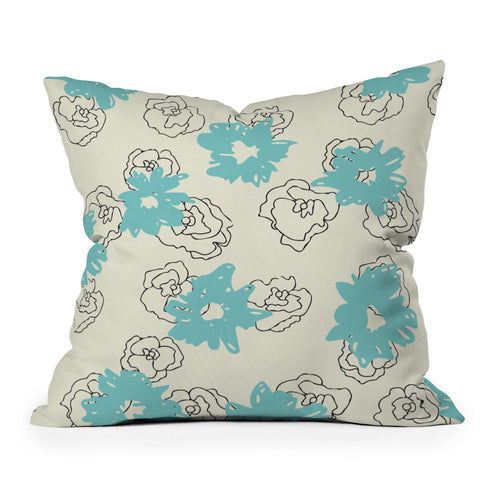 Morgan Kendall blue painted flowers Outdoor Throw Pillow