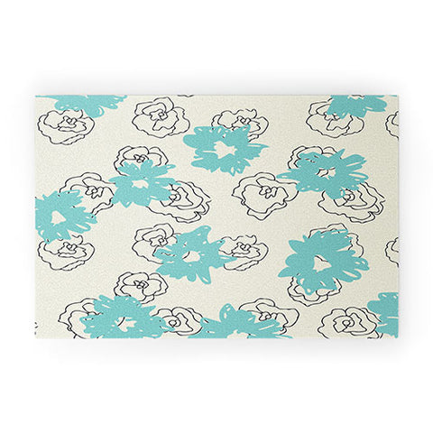 Morgan Kendall blue painted flowers Welcome Mat