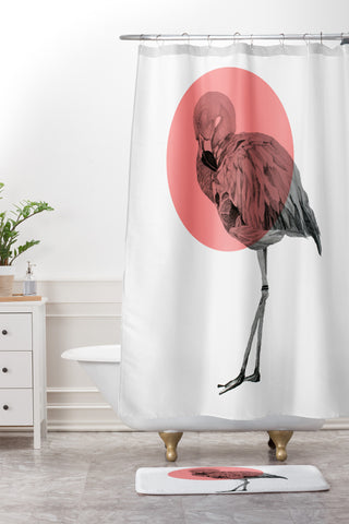 Morgan Kendall coral flamingo Shower Curtain And Mat