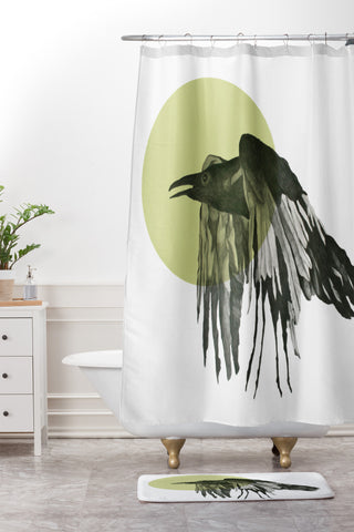 Morgan Kendall gold raven Shower Curtain And Mat