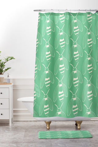 Morgan Kendall green bees Shower Curtain And Mat