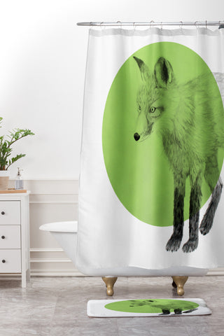 Morgan Kendall green fox Shower Curtain And Mat