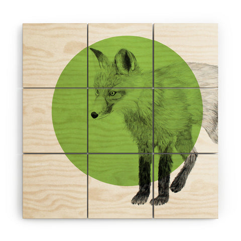 Morgan Kendall green fox Wood Wall Mural