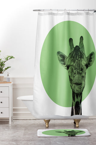 Morgan Kendall green giraffe Shower Curtain And Mat