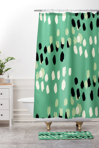 Morgan Kendall green scribbles Shower Curtain And Mat