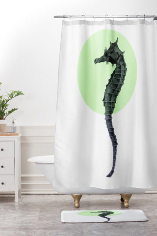 Morgan Kendall green seahorse Shower Curtain And Mat