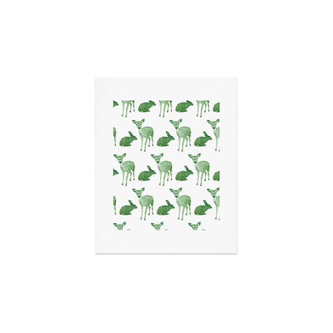 Morgan Kendall green woodland animals Art Print