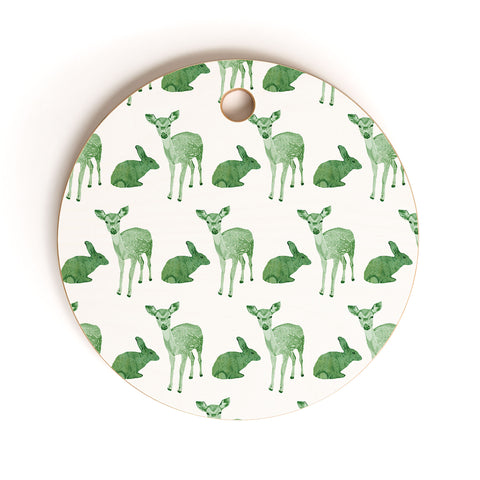 Morgan Kendall green woodland animals Cutting Board Round